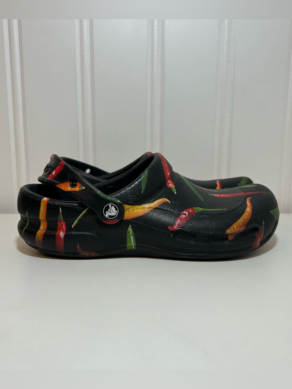Crocs bistro Black Clog Shoes with Red, Orange & Green Chili Print